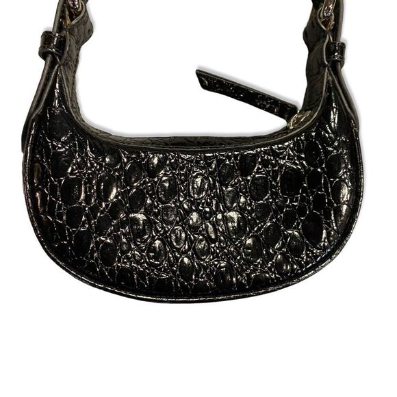 NEW By Far Soho Circular Mini Shoulder Bag Black crocodile purse silver Y2K $570 - Picture 7 of 14